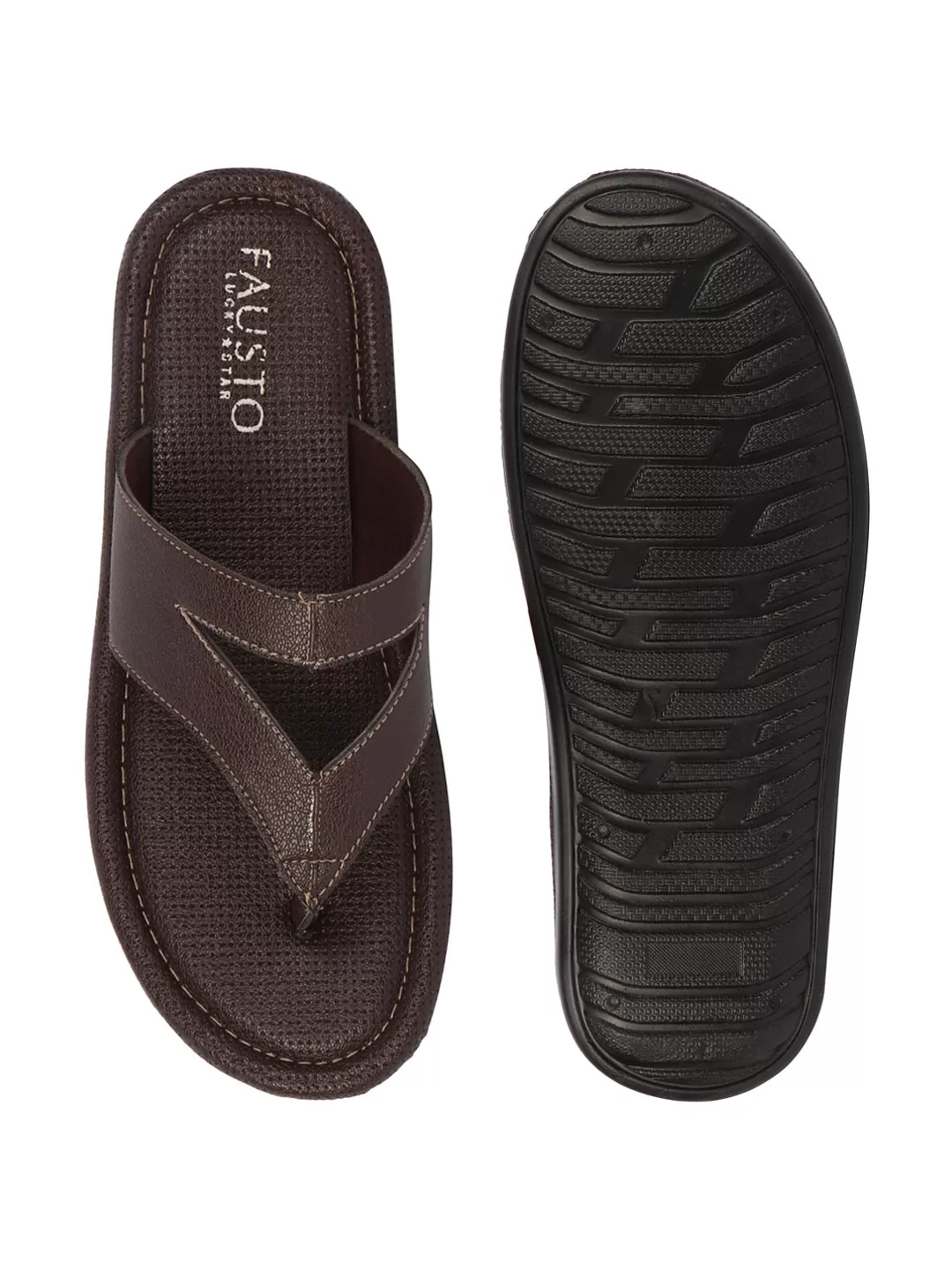 Men Brown Textured Design Outdoor Thong Slipper Sandals