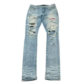 Men's Bandana Distressed Jeans Blue Size Waist 31"