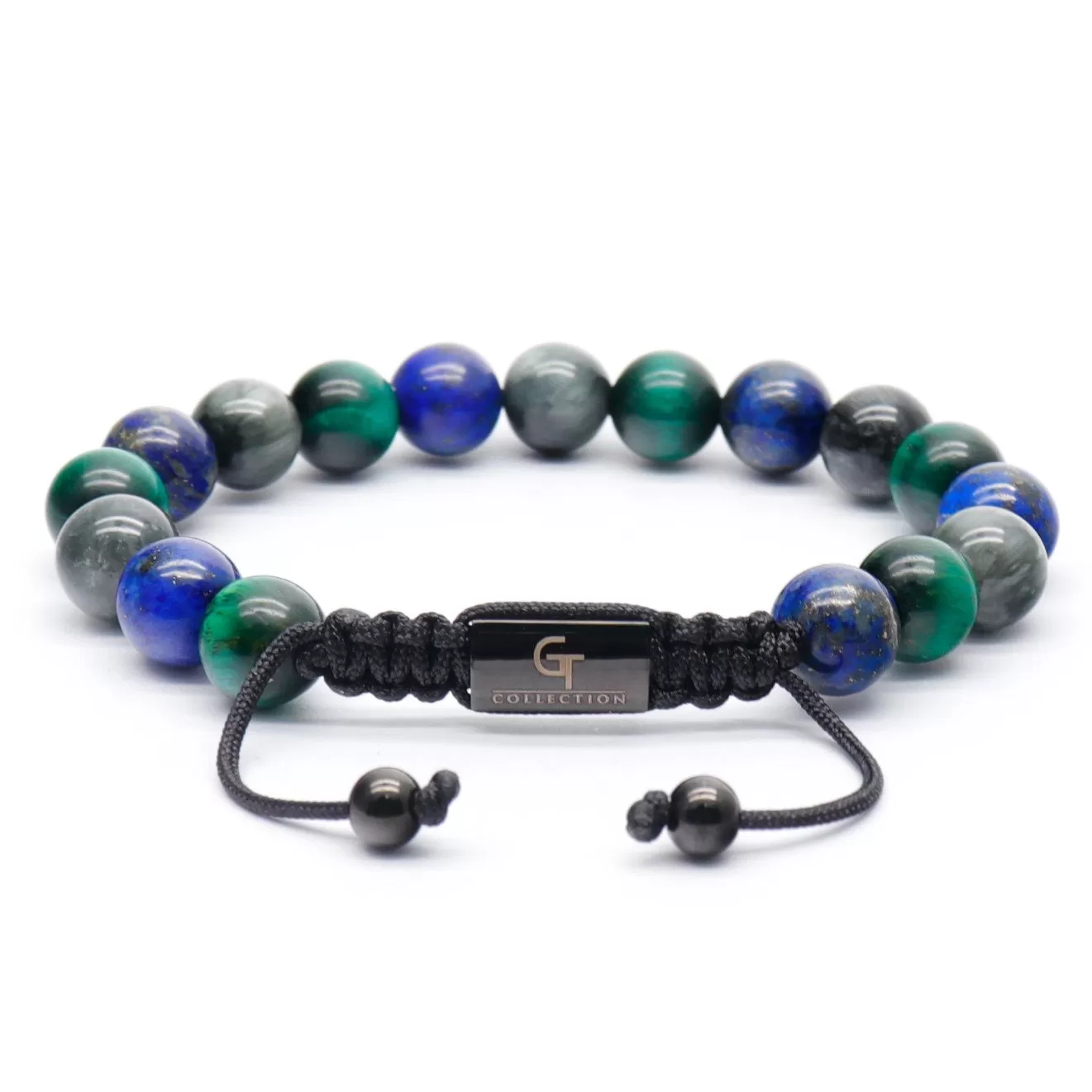 Men's Green Tiger Eye, Lapis, Eagle Eye Beaded Bracelet