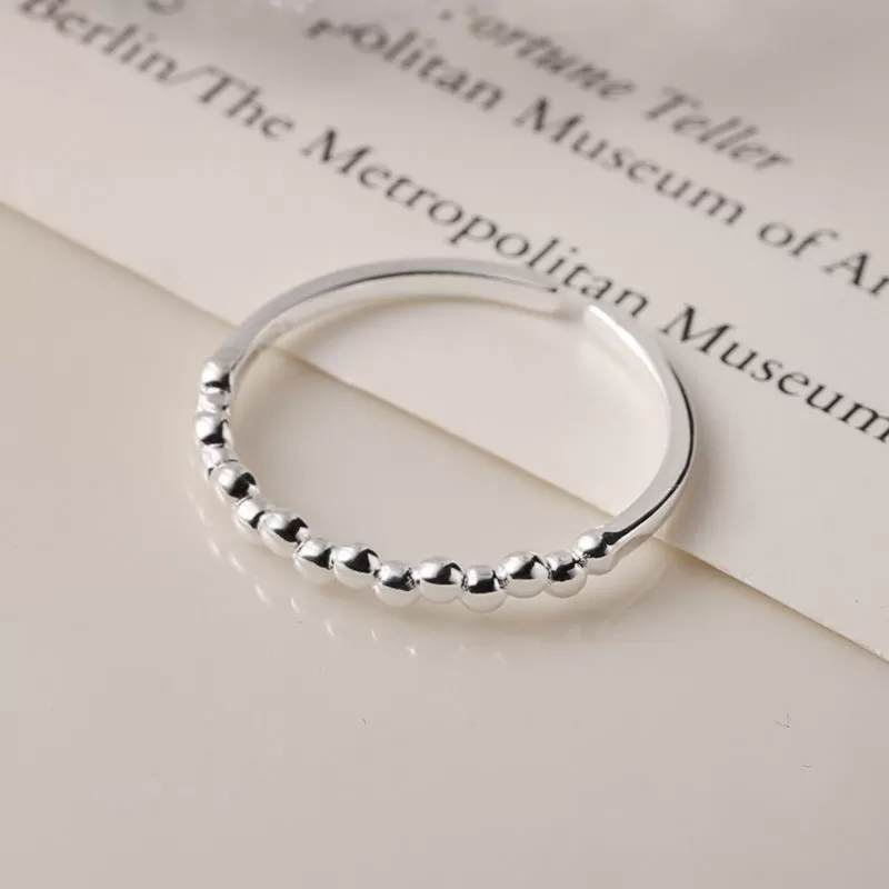 Minimalist Geometric Round Silver Bead Plain Ring