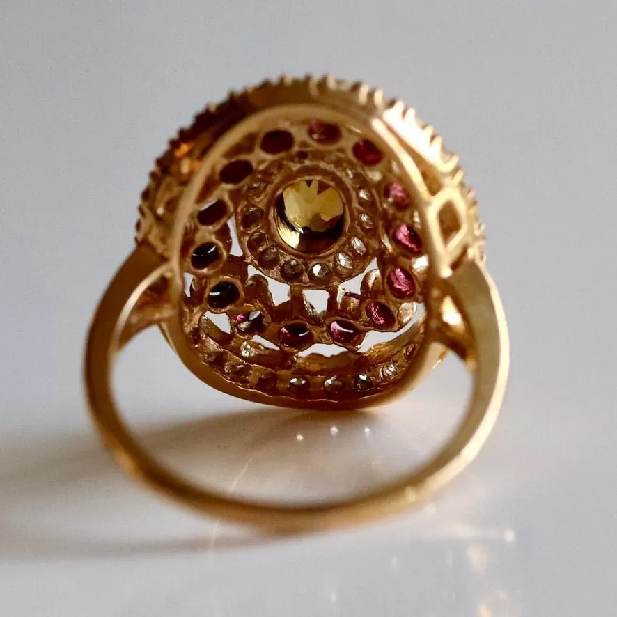 Morgan Le Fay 14k Gold, Citrine, Garnet and Diamond Ring