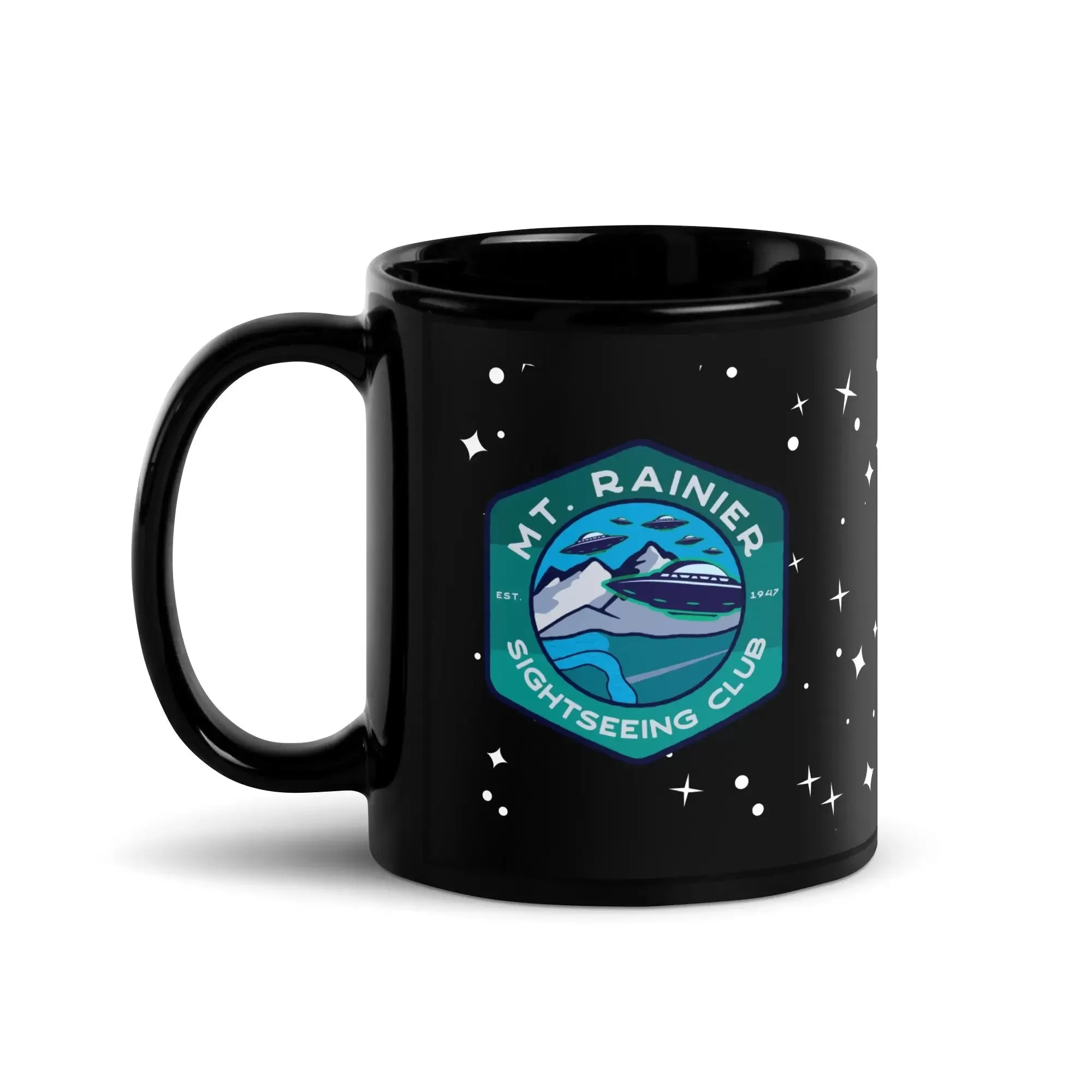 Mount Rainier Sightseeing Black Glossy Mug