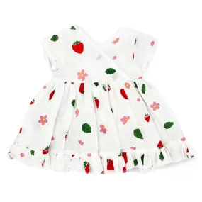 Muslin Kimora Frock for Baby Girl -100% Organic Cotton -Strawberry