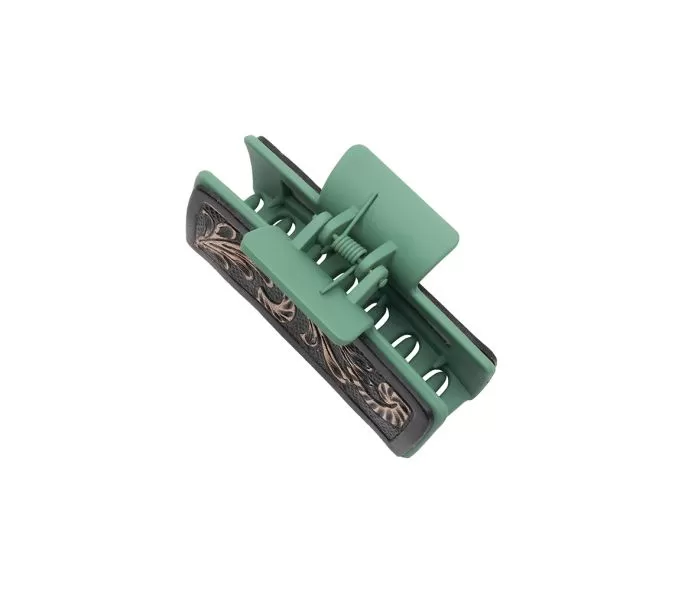 Myra Bags Leather Hair Comb Clips: Secure, Stylish, and Comfortable - Sage Brush Green and Hand Tooled