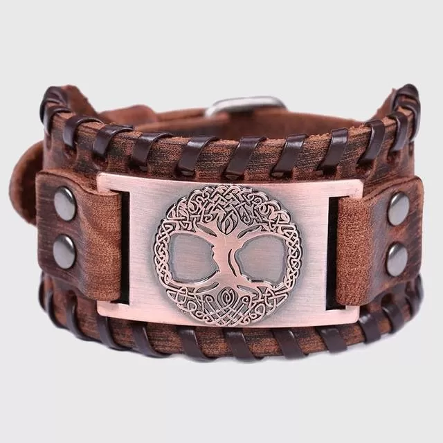 Mystical Tree of Life Leather Bracelet