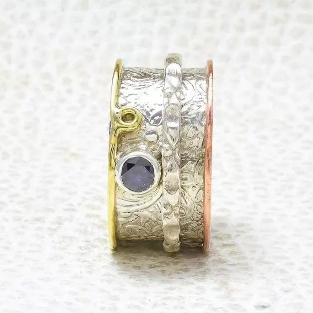 Natural Blue Sapphire 925 Sterling Silver Spinner Ring,Handmade Jewelry, For Women