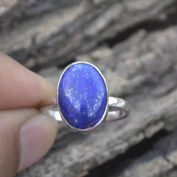 Natural Lapis Lazuli Gemstone Ring, Oval Cab Gemstone Ring, 925 Sterling Silver Ring, January Birthstone Ring, Bezel Set Artisan Gift Ring, Lapis Lazuli Jewelry, Nickel Free