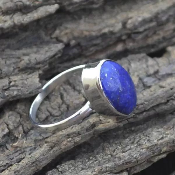 Natural Lapis Lazuli Gemstone Ring, Oval Cab Gemstone Ring, 925 Sterling Silver Ring, January Birthstone Ring, Bezel Set Artisan Gift Ring, Lapis Lazuli Jewelry, Nickel Free