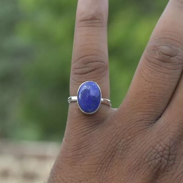 Natural Lapis Lazuli Gemstone Ring, Oval Cab Gemstone Ring, 925 Sterling Silver Ring, January Birthstone Ring, Bezel Set Artisan Gift Ring, Lapis Lazuli Jewelry, Nickel Free