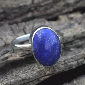 Natural Lapis Lazuli Gemstone Ring, Oval Cab Gemstone Ring, 925 Sterling Silver Ring, January Birthstone Ring, Bezel Set Artisan Gift Ring, Lapis Lazuli Jewelry, Nickel Free