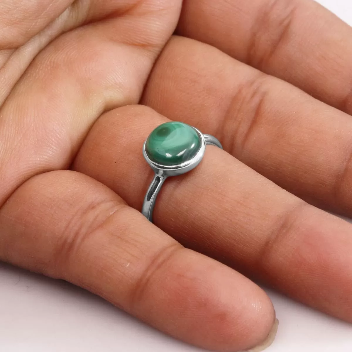 Natural Malachite Ring 925 Sterling Silver Ring, Stacking Ring, 925 Silver Solitaire Ring, Green Malachite Ring