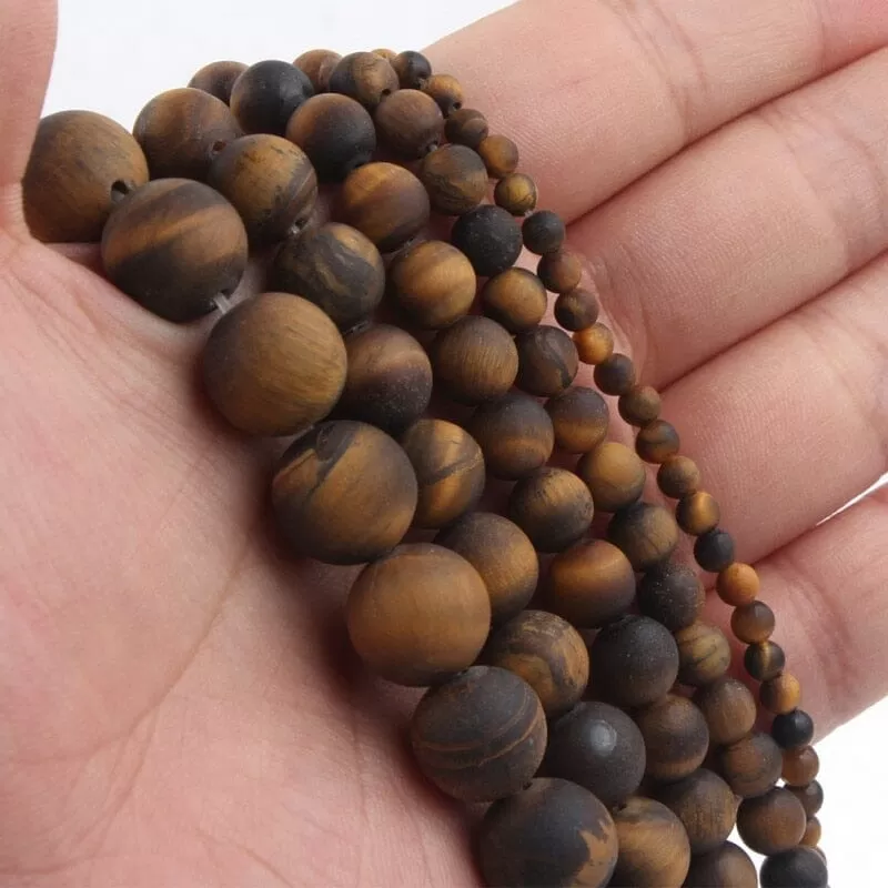 Natural Matte Stone Beads Round Yellow Tiger Eye Loose Bead Bracelet