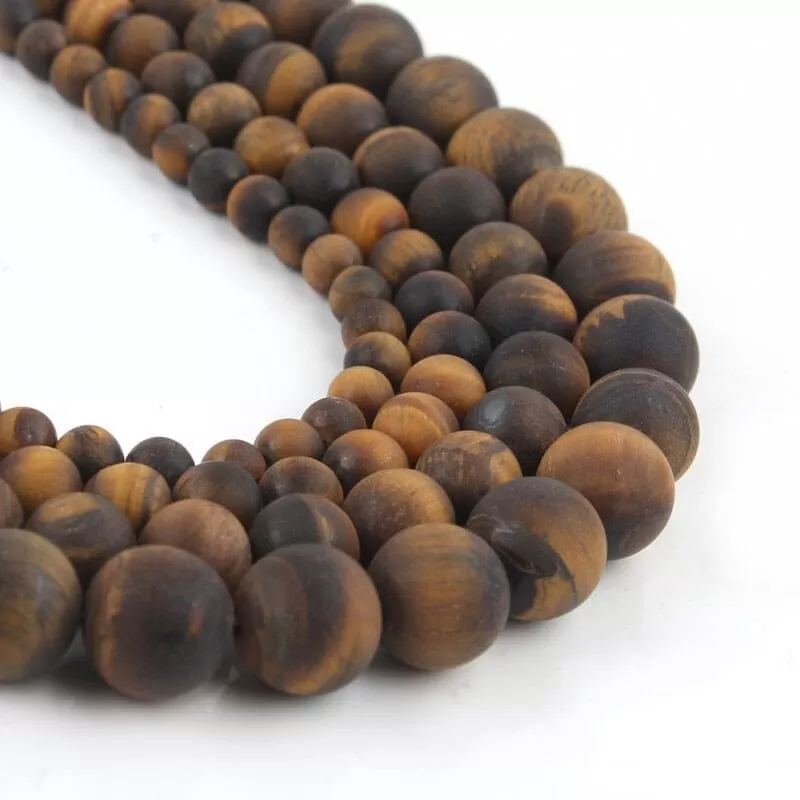 Natural Matte Stone Beads Round Yellow Tiger Eye Loose Bead Bracelet