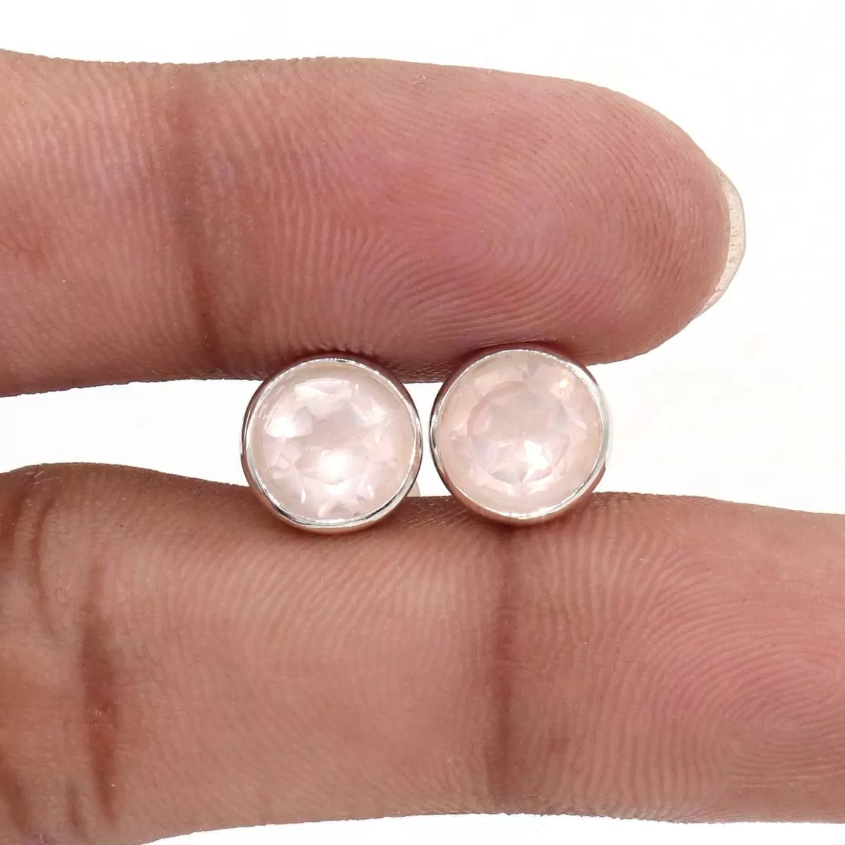 Natural Rose Quartz Handmade 925 Solid Sterling Silver Cuff links Wedding Jewellery For Gift