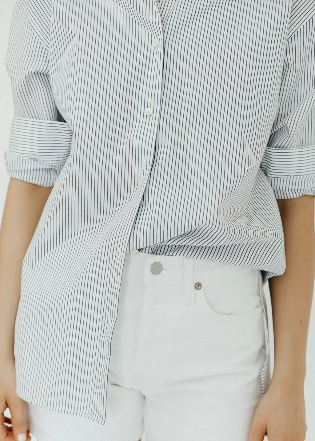 Nili Lotan Yorke Shirt in Thin Navy Stripe