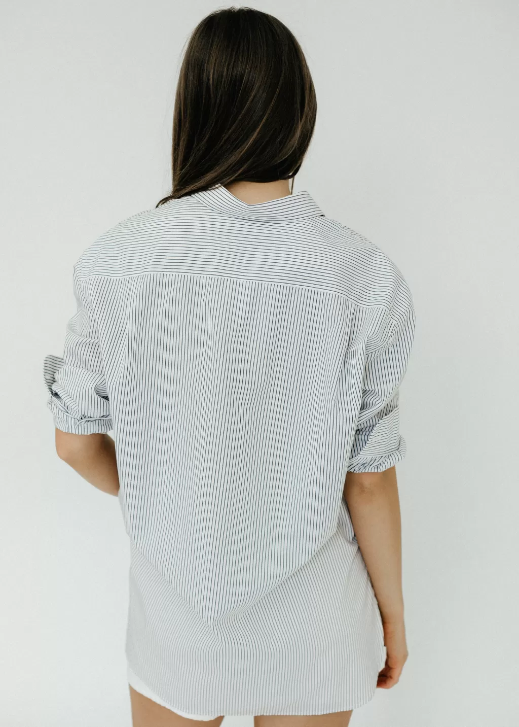 Nili Lotan Yorke Shirt in Thin Navy Stripe