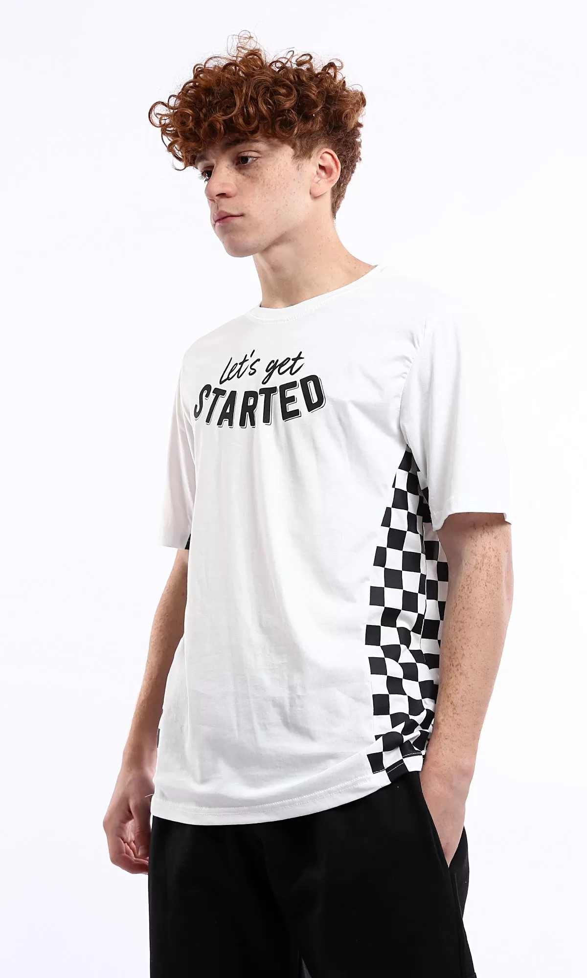 O167188 Short Sleeves Relaxed Tee With Side Checkered Print