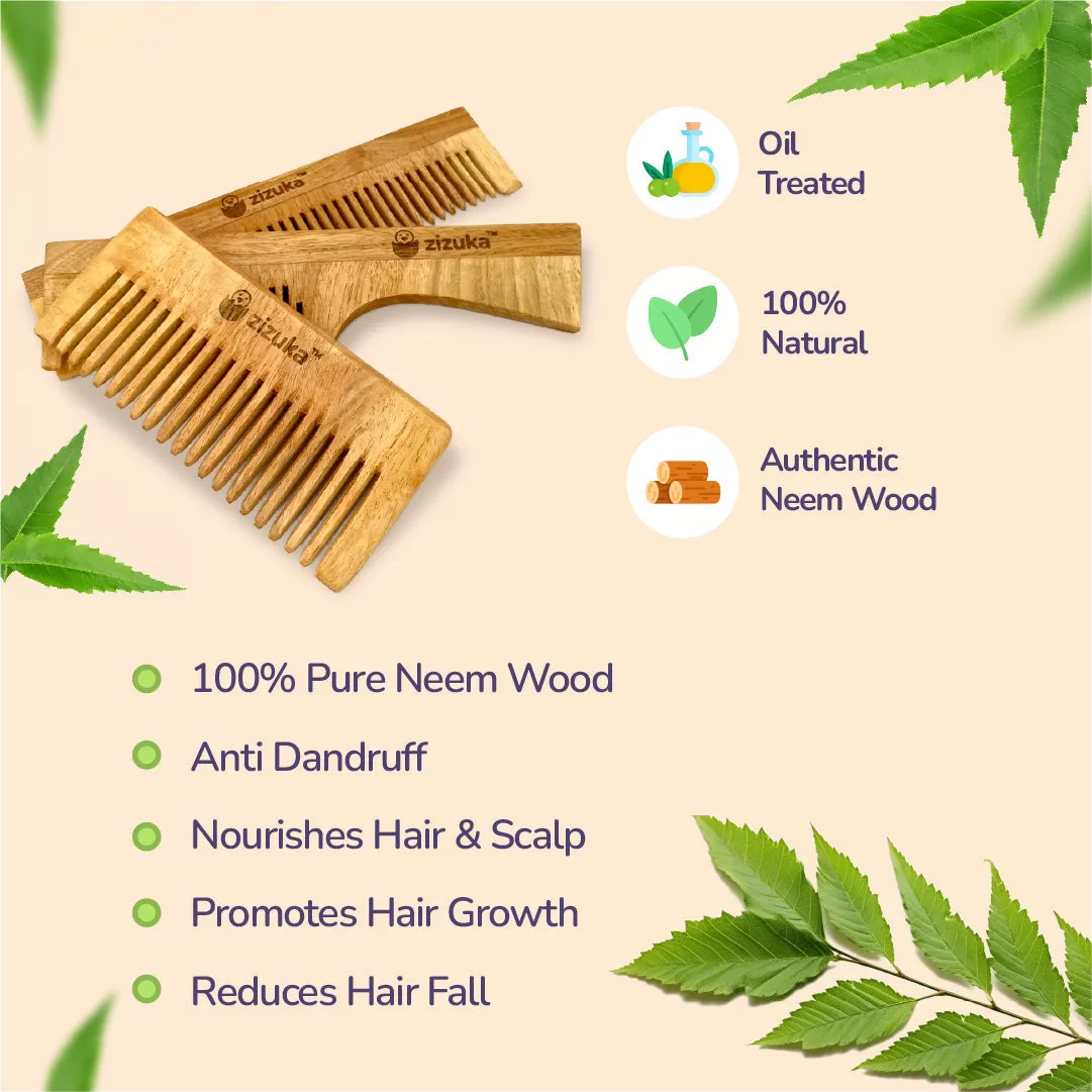 Oil Treated Neem Comb -Natural Detangling, Anti-Static -Small