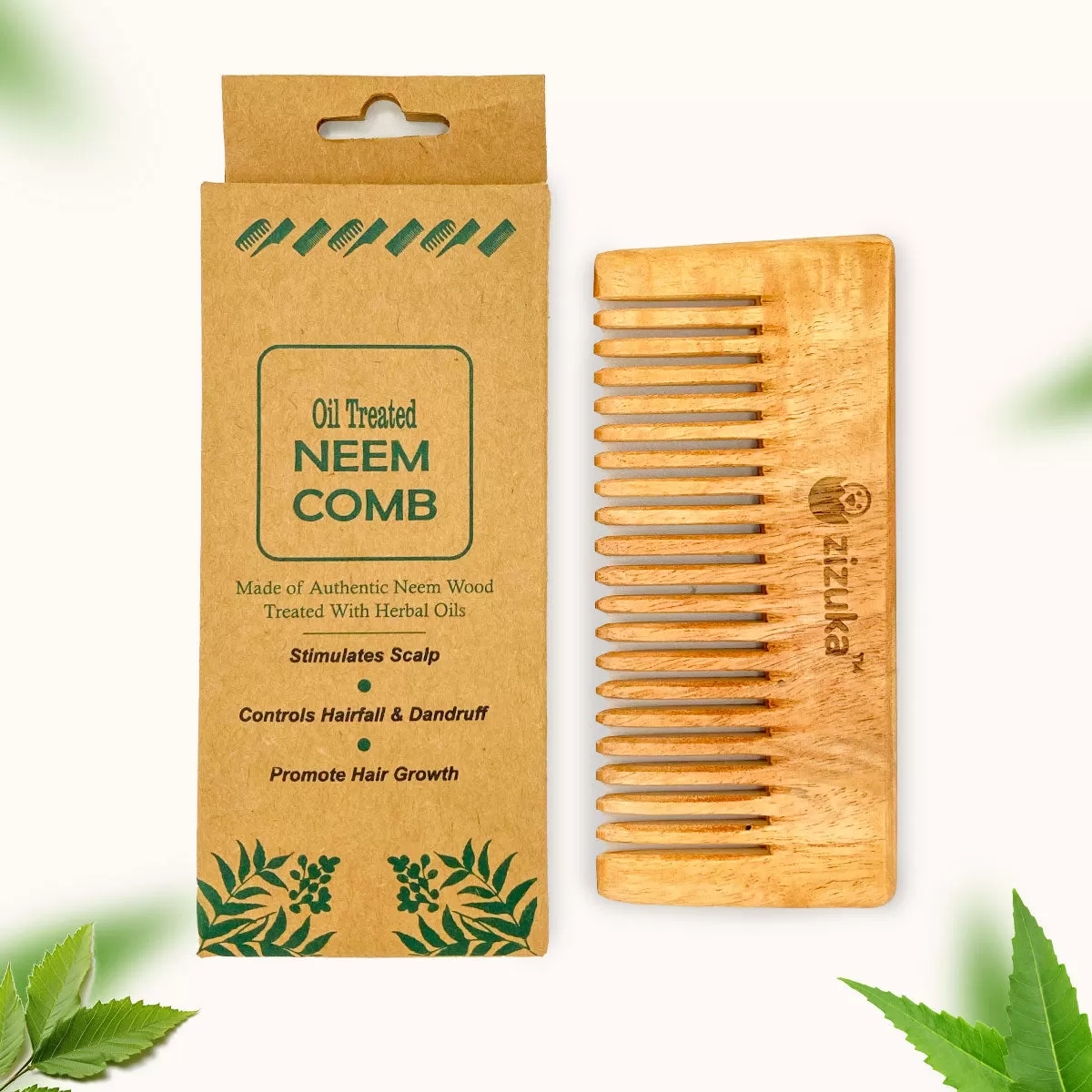 Oil Treated Neem Comb -Natural Detangling, Anti-Static -Small