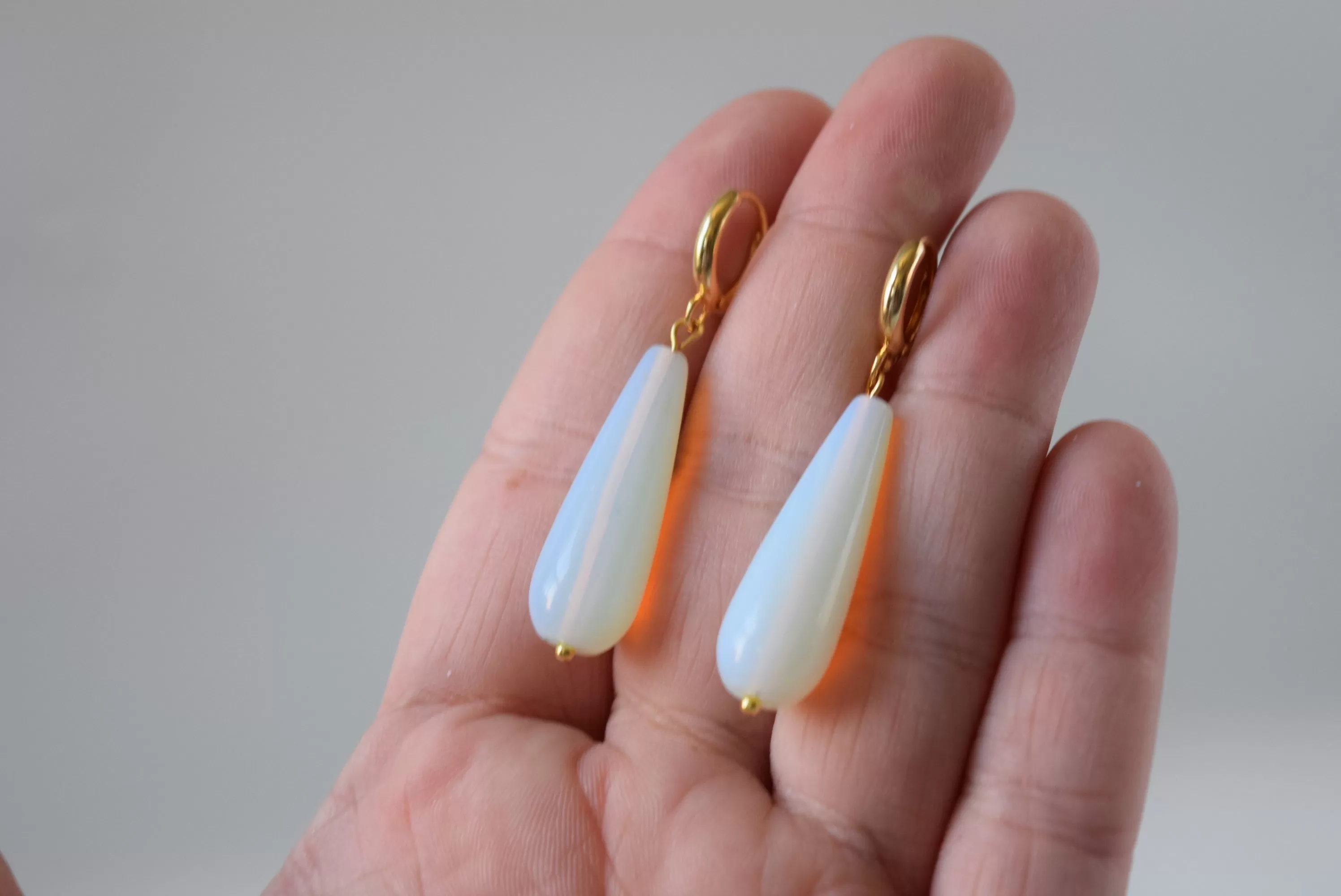 Opalite Moonstone Long Teardrop Earrings