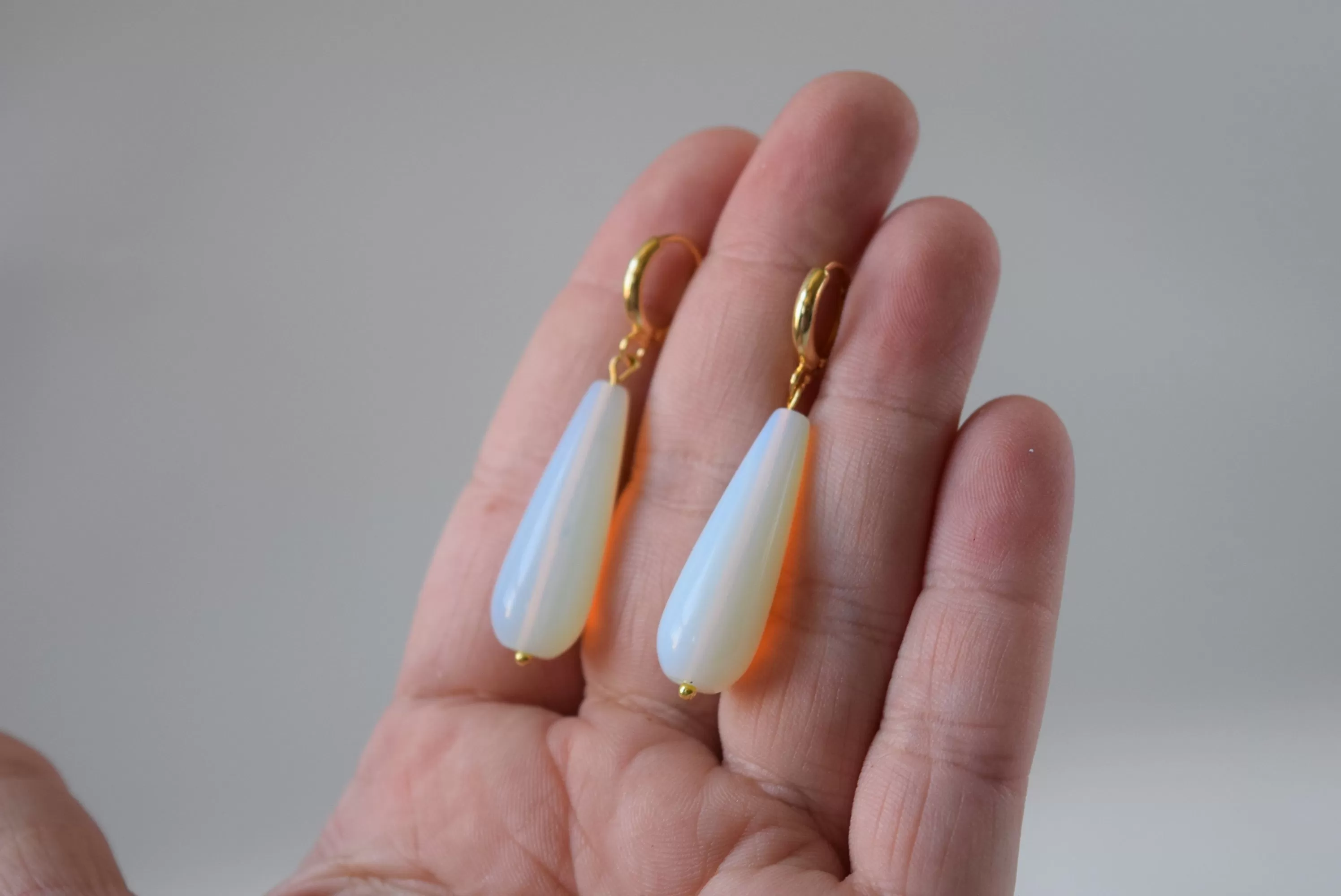 Opalite Moonstone Long Teardrop Earrings