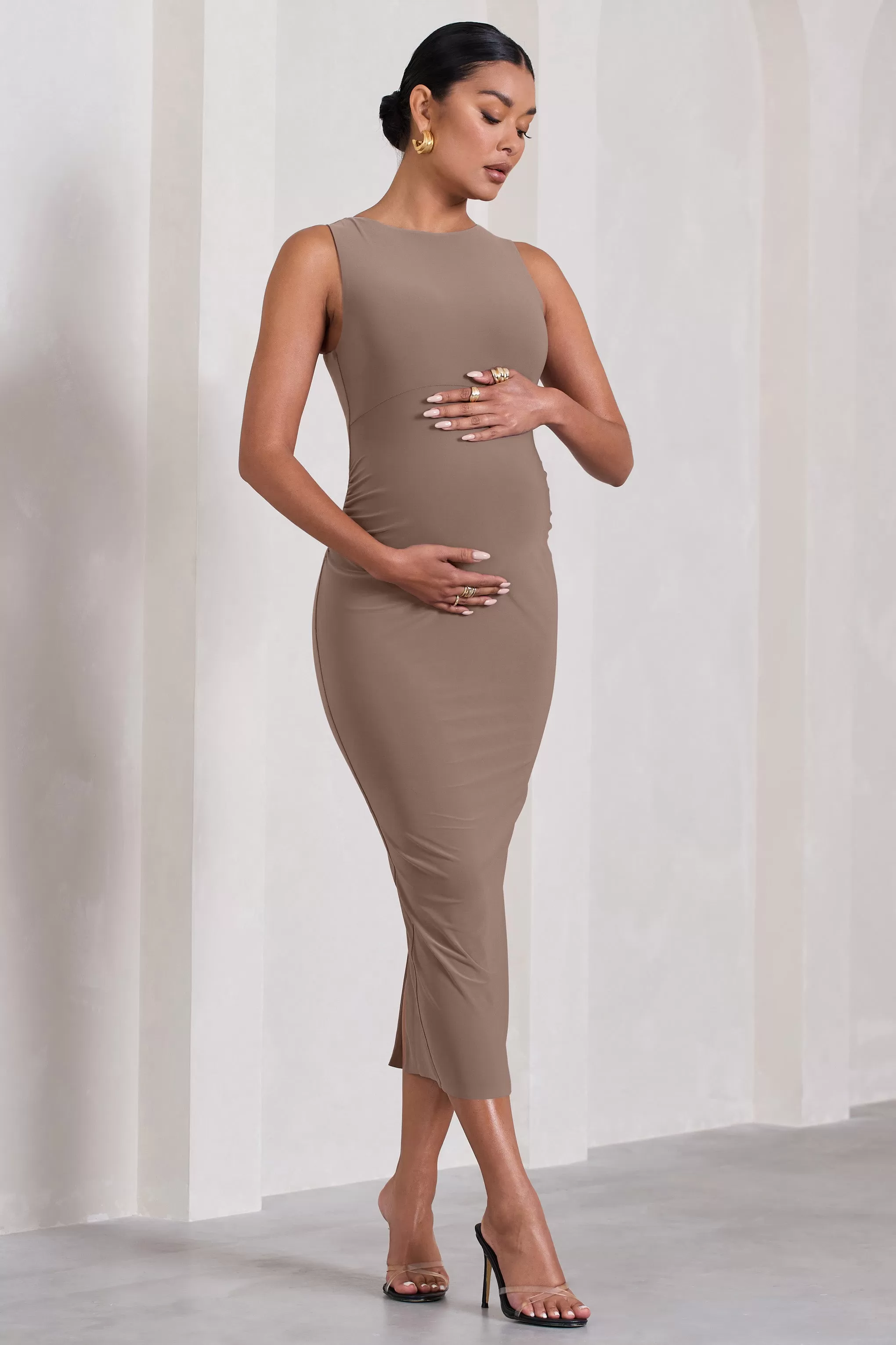 Paige | Mocha Sleeveless Split Maternity Midi Dress