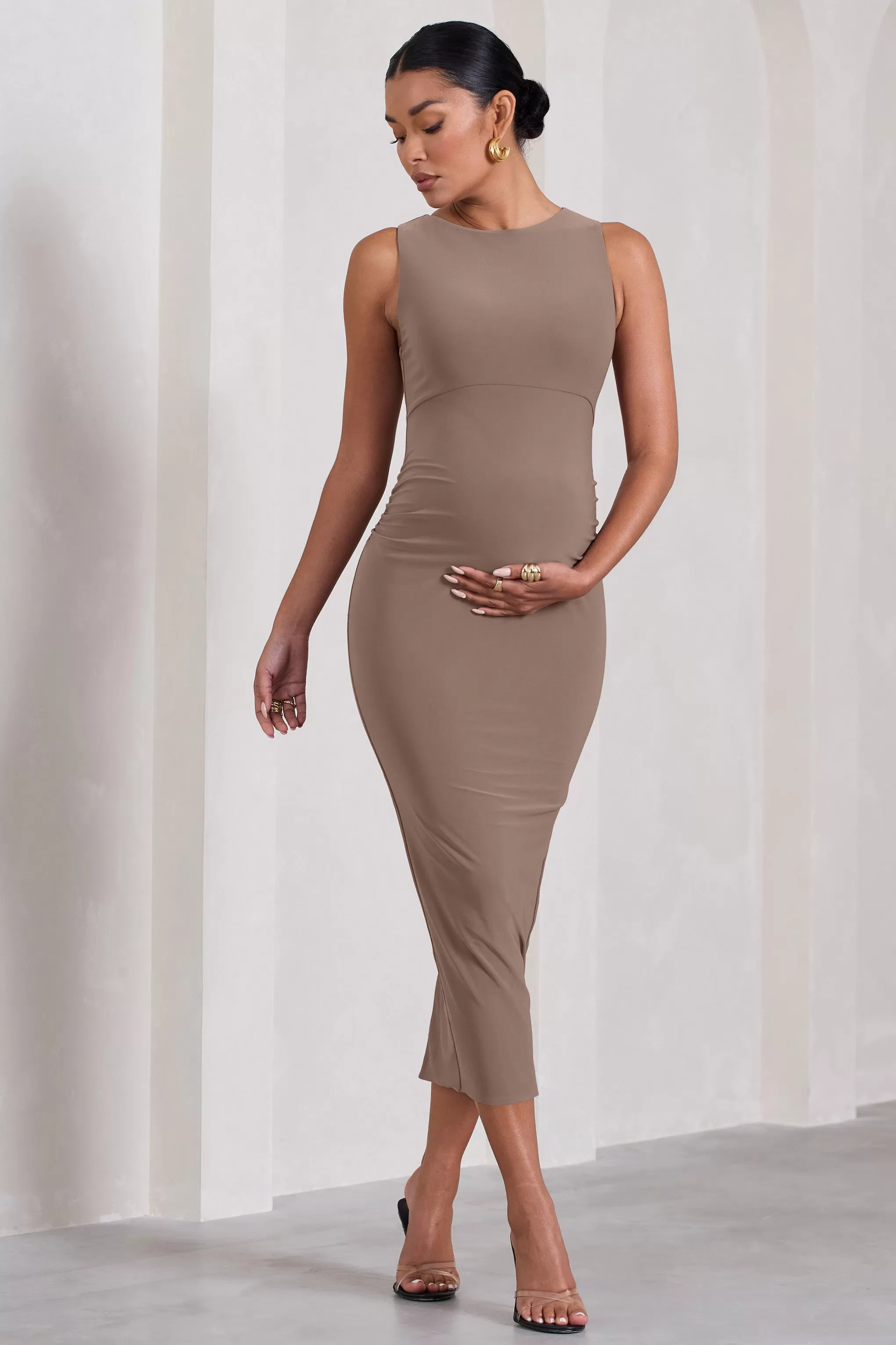 Paige | Mocha Sleeveless Split Maternity Midi Dress