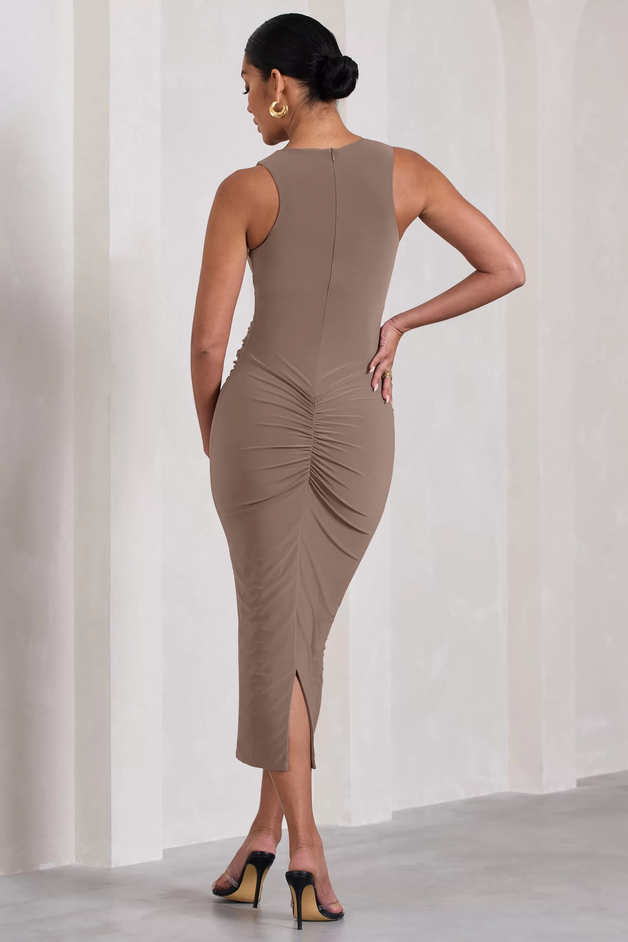 Paige | Mocha Sleeveless Split Maternity Midi Dress