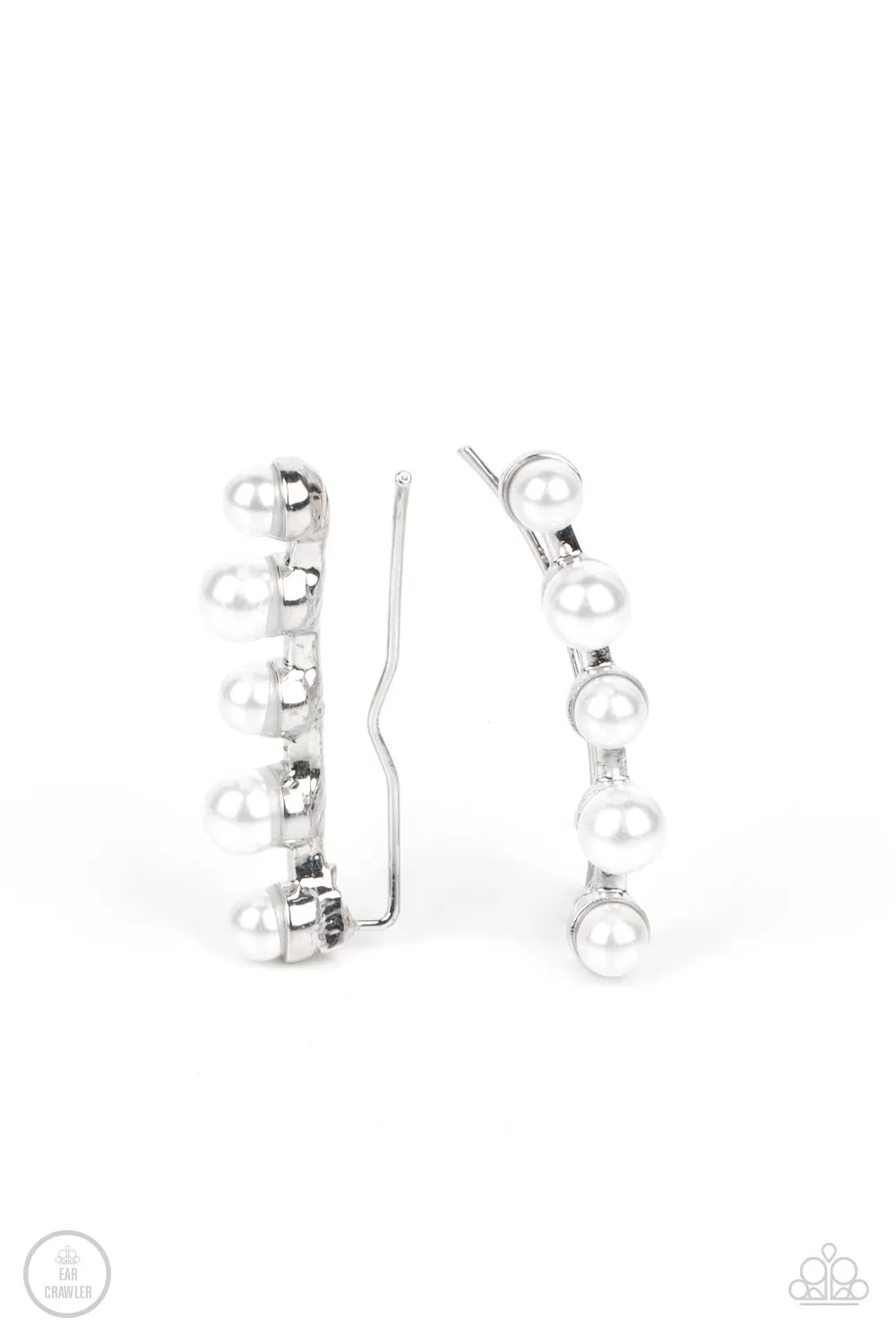 Paparazzi Drop-Top Attitude - White Pearl Ear Crawler Earrings