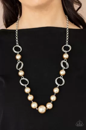 Paparazzi Necklace COUNTESS Me In Brown Pearls & Silver Ring Necklace