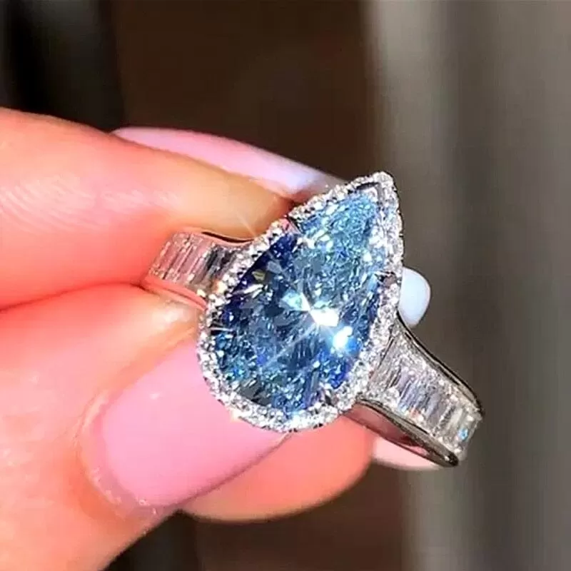 Personality Blue Water Drop Shaped Aquamarine Ring