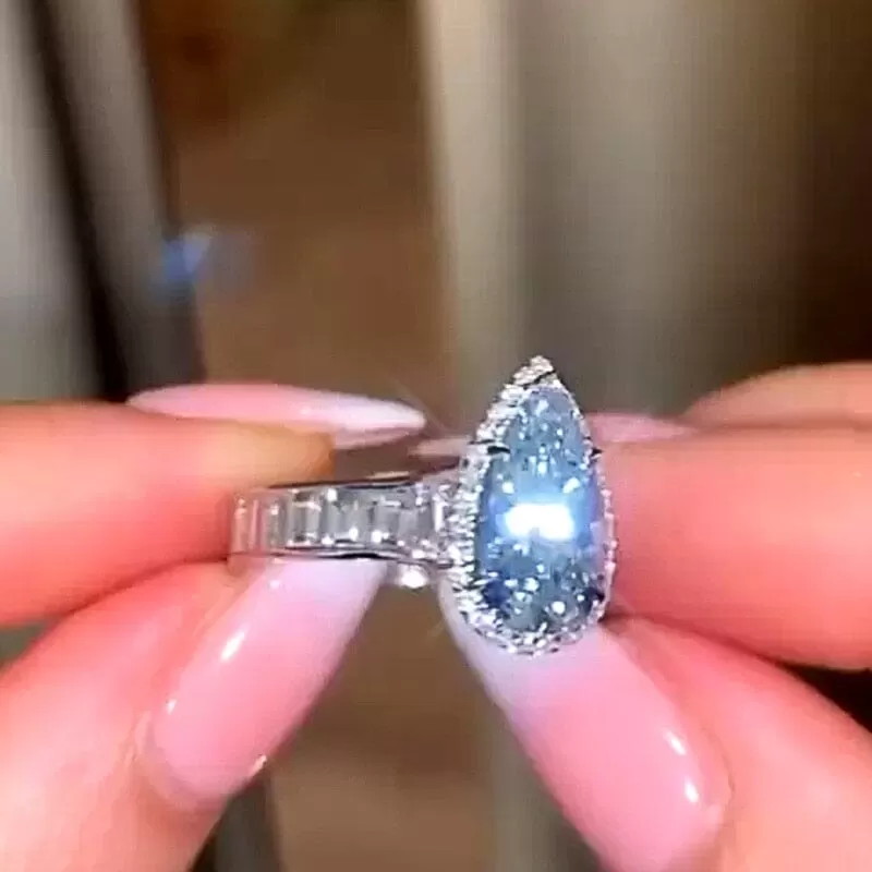 Personality Blue Water Drop Shaped Aquamarine Ring