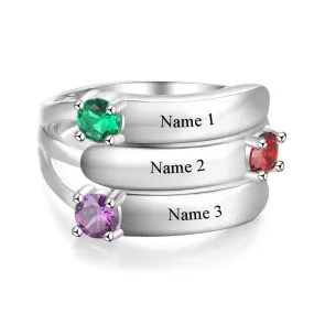 Personalized Gift for Mommy Engrave 3 Names 3 Children Birthstone Promise Rings 925 Sterling Silver Jewelry