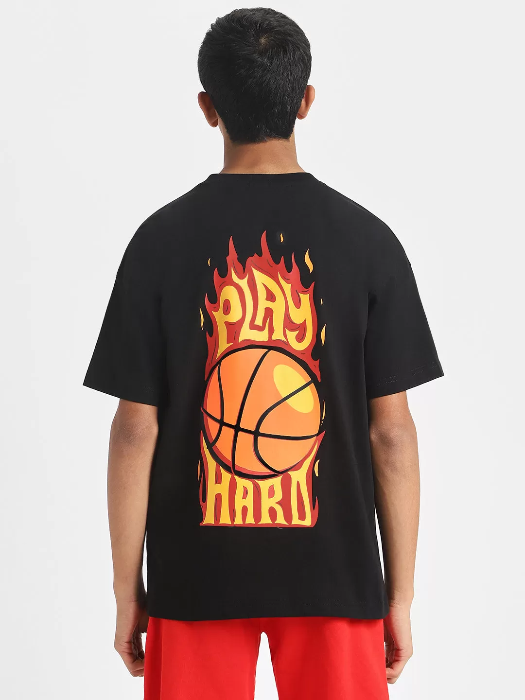 Play Hard Black Oversized Graphic Back Printed Boys T-shirt