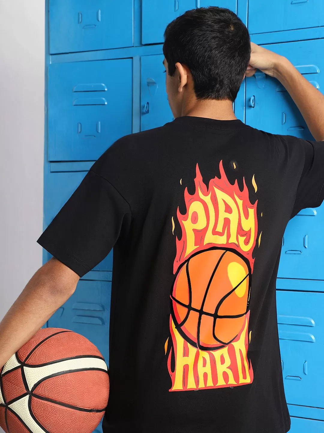 Play Hard Black Oversized Graphic Back Printed Boys T-shirt