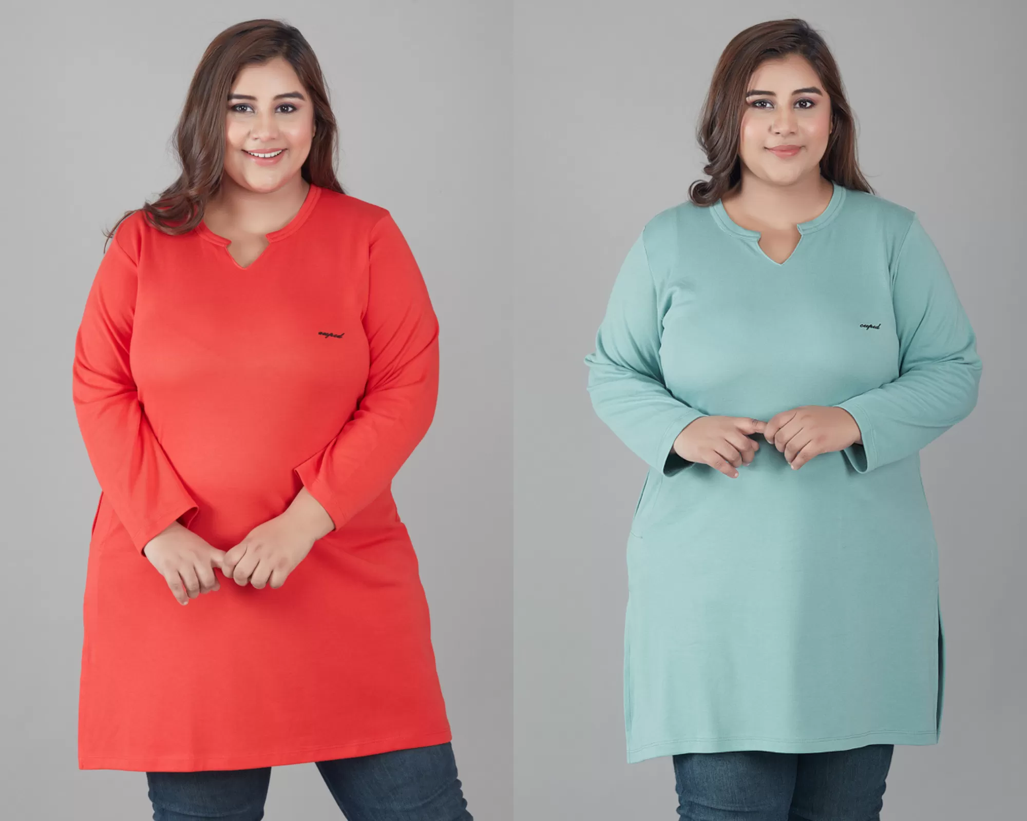 Plus Size Full Sleeves Long Tops For Women - Pack of 2 (Red & Sage)