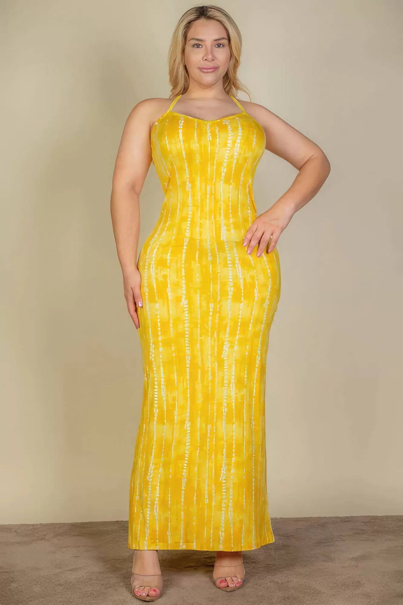 Plus Size Sleeveless Tie Dye Bodycon Long Dress