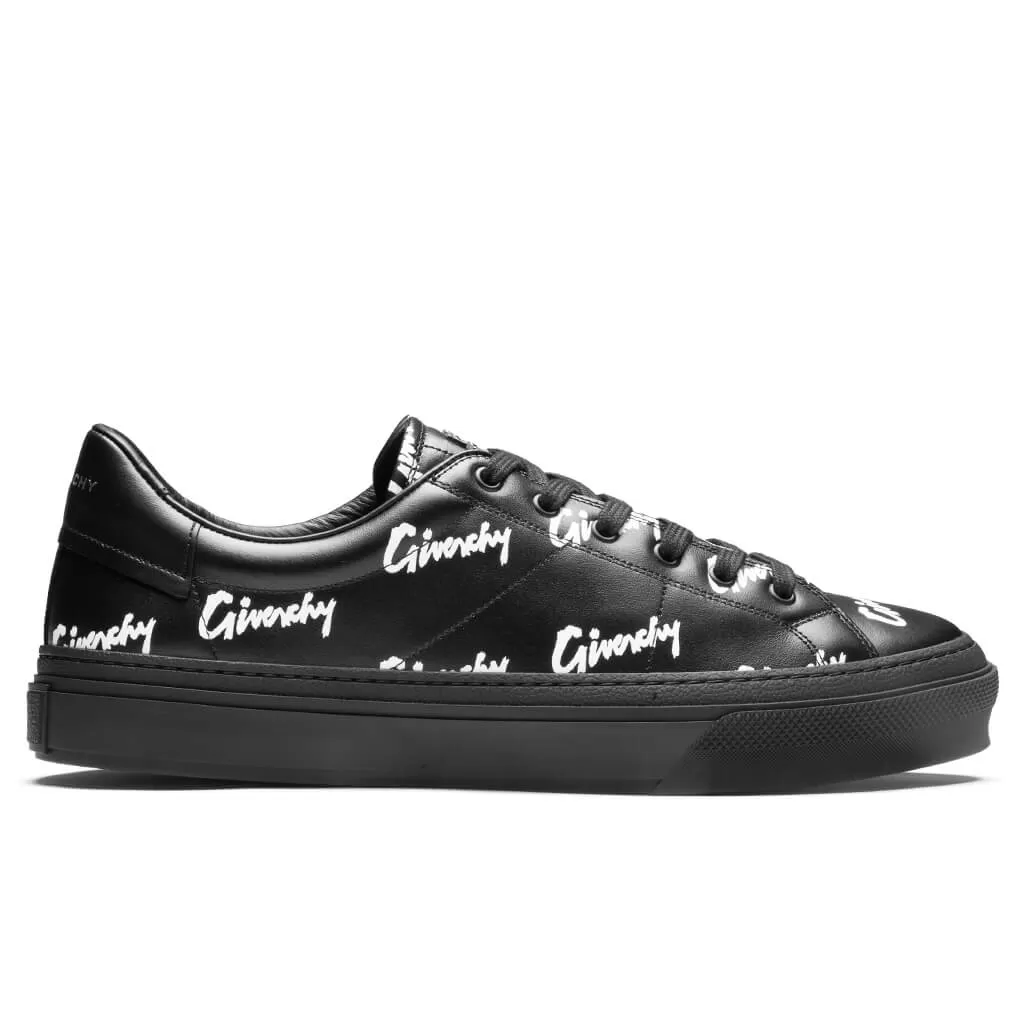 Printed Leather City Sport Sneakers - Black/White