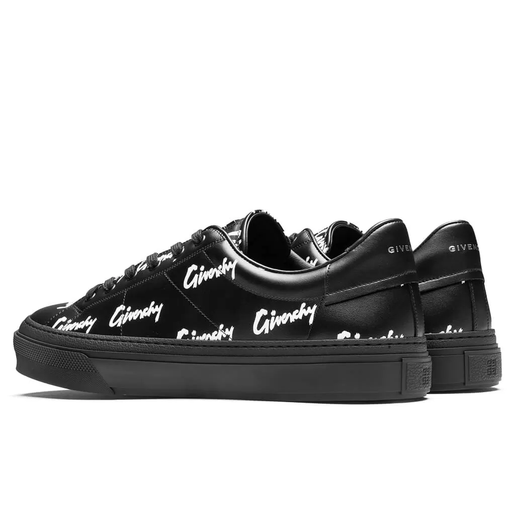 Printed Leather City Sport Sneakers - Black/White