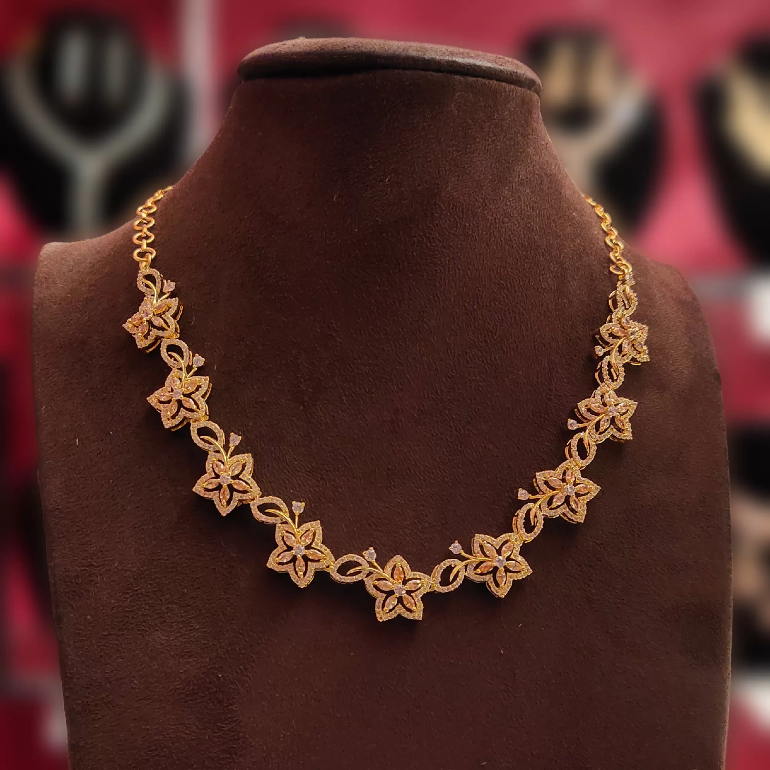 "Dazzle and Delight with the Honey Coloured Zircon Floret Necklace Set: Exquisite Beauty by ASP Fashion Jewellery 71155151"