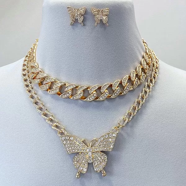 Rhinestone Butterfly Pendant Necklace