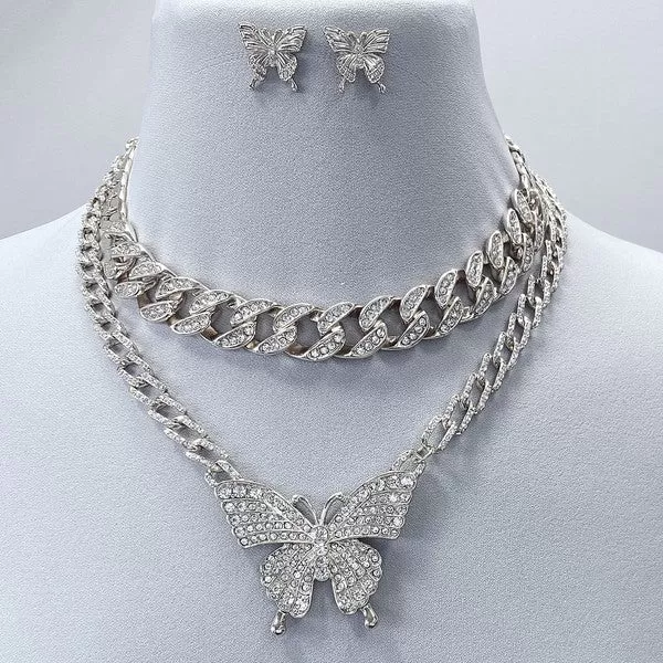 Rhinestone Butterfly Pendant Necklace