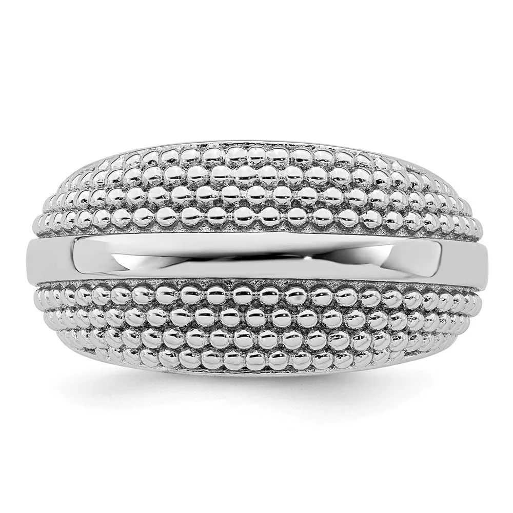 Rhodium Plated Textured Ring in Sterling Silver