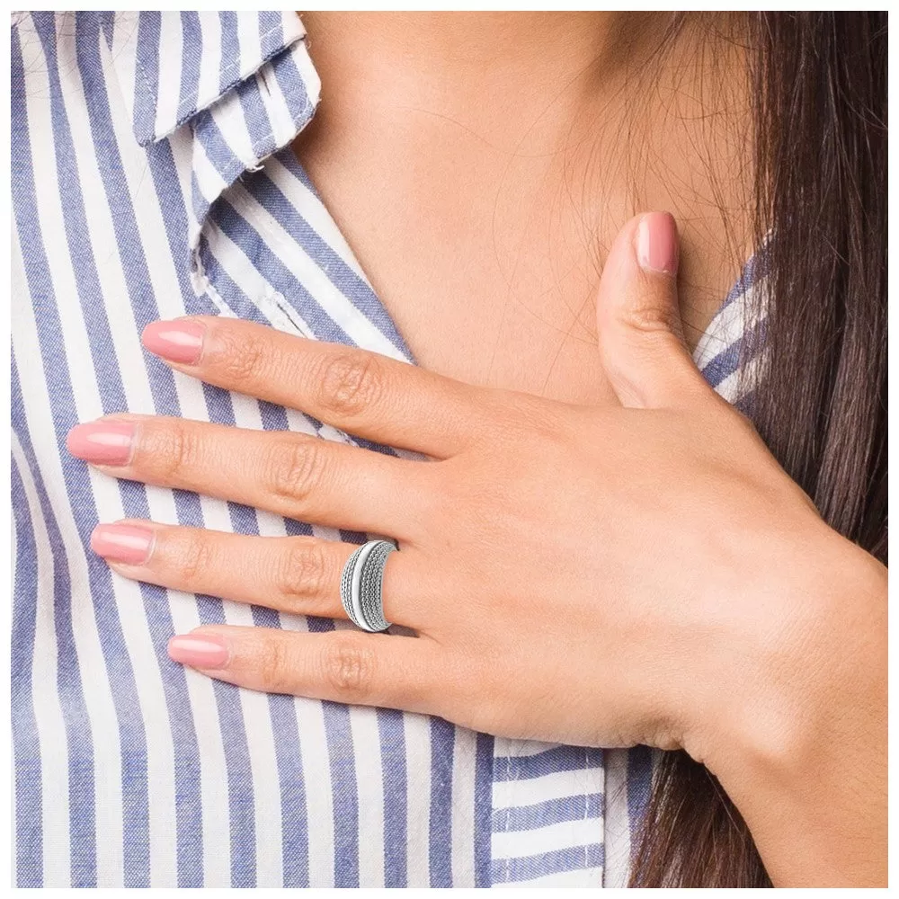 Rhodium Plated Textured Ring in Sterling Silver