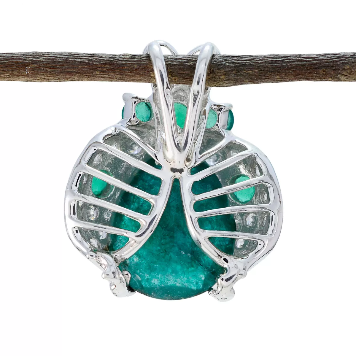 Riyo Bonny Gems Multi Faceted Green Indian Emerald Solid Silver Pendant Gift For Good Friday