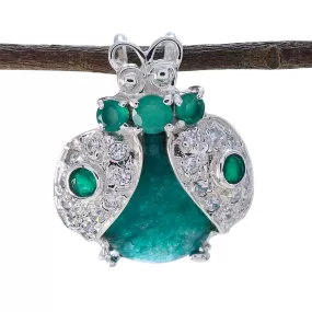 Riyo Bonny Gems Multi Faceted Green Indian Emerald Solid Silver Pendant Gift For Good Friday