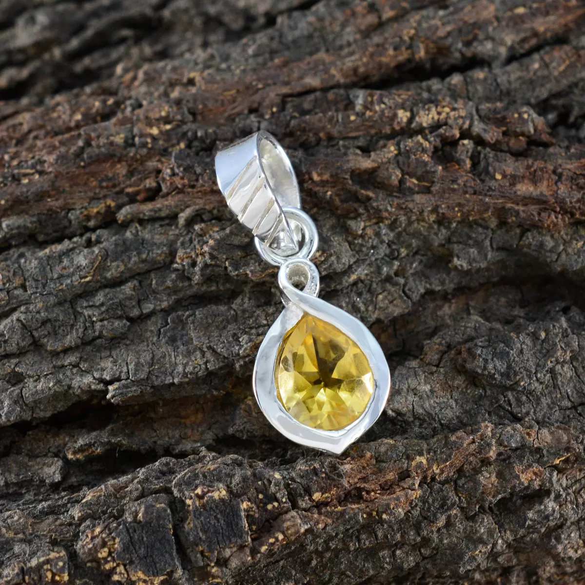 Riyo Drop Gems Pear Faceted Yellow Citrine Silver Pendant Gift For Boxing Day