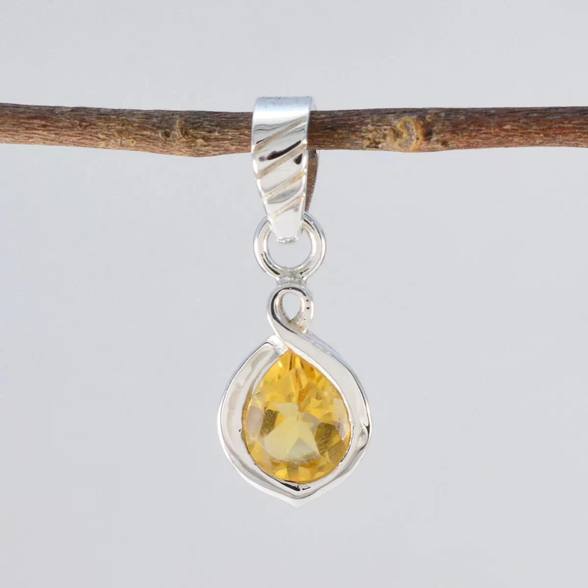 Riyo Drop Gems Pear Faceted Yellow Citrine Silver Pendant Gift For Boxing Day