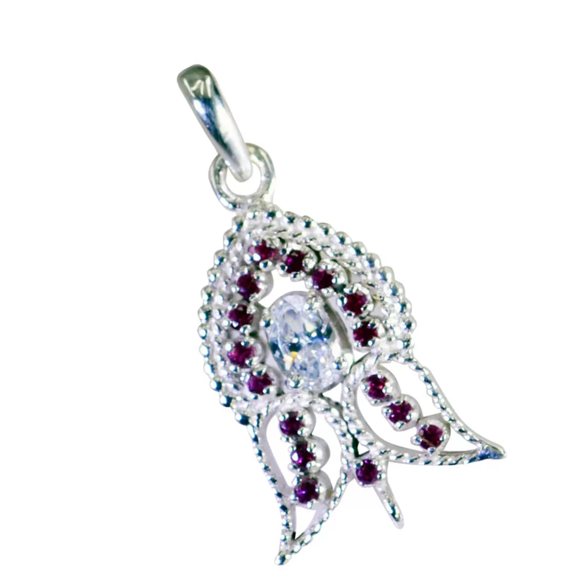 Riyo Fanciable Gemstone Round Faceted Red Garnet Sterling Silver Pendant Gift For Christmas