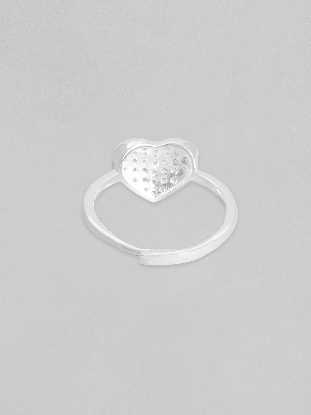 Rubans 925 Silver, Rhodium Plated Pave Studded Zircons Minimal Heart Motif Ring.